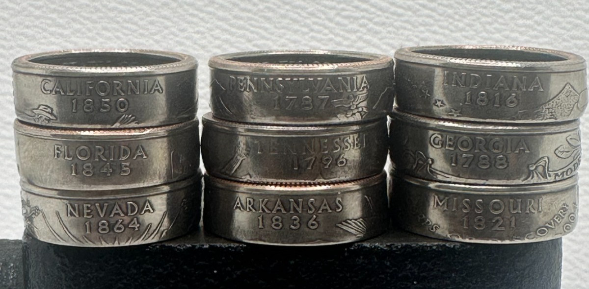 90% Silver US State Quarter Coin Ring – All 50 States – Sizes 5-11