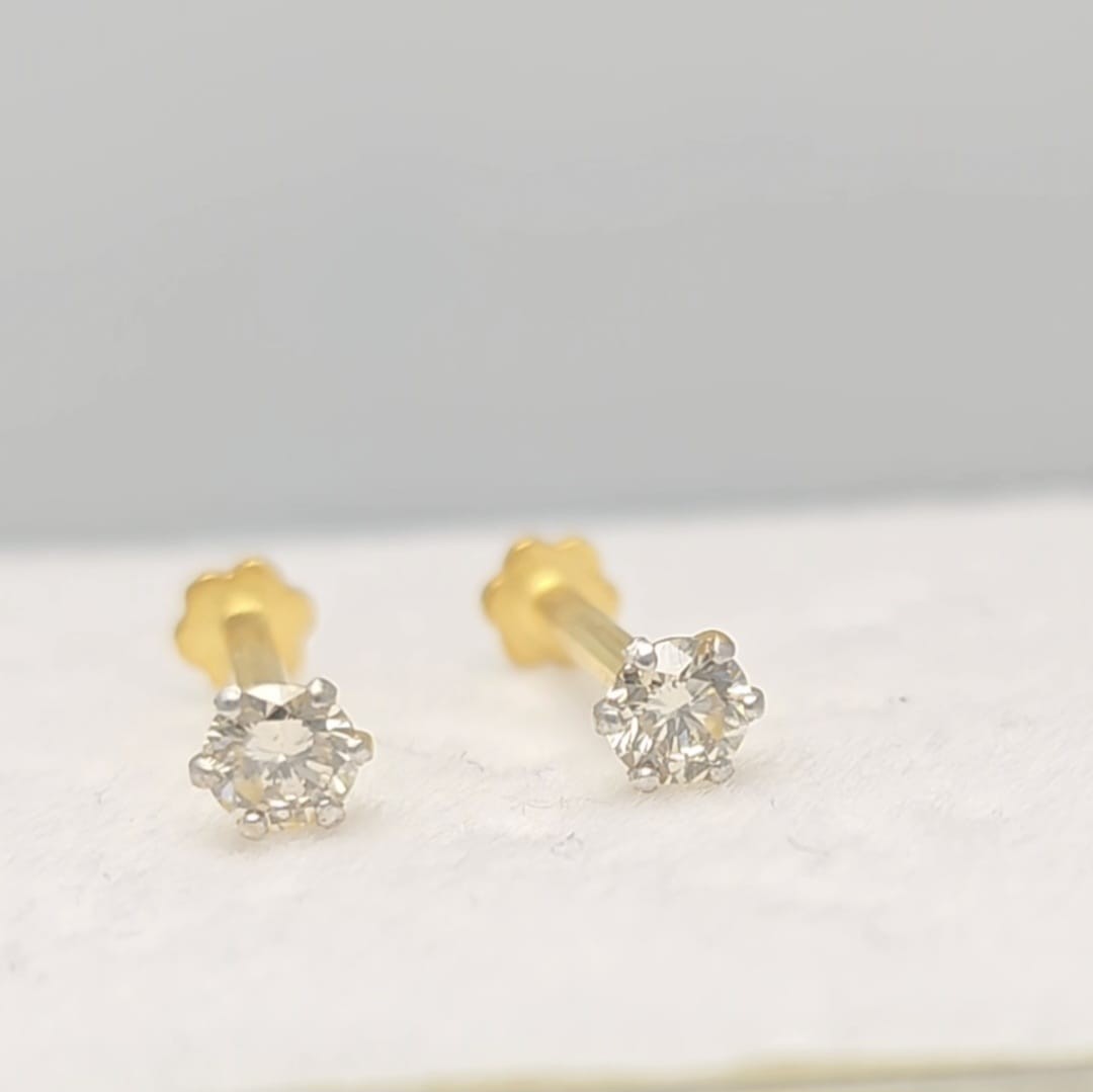 14Kt Gold 0.20Ct 3.00mm Genuine Natural Diamond Round Stud Earrings jewelry