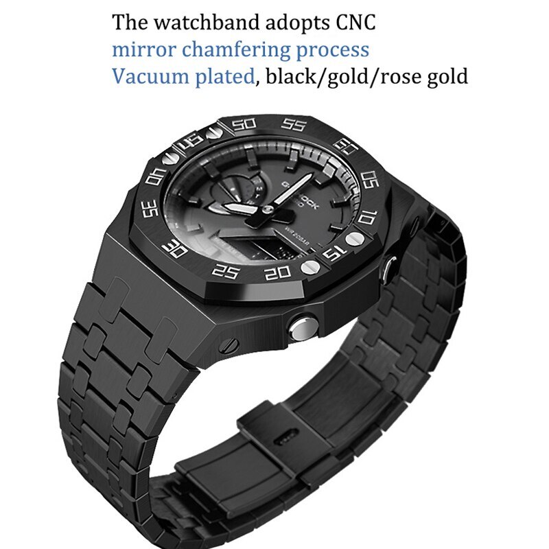 Steel Dial Bezel Mod Kit Case Band for G-Shock GA-2100 GA2110 Metal Rubber Strap