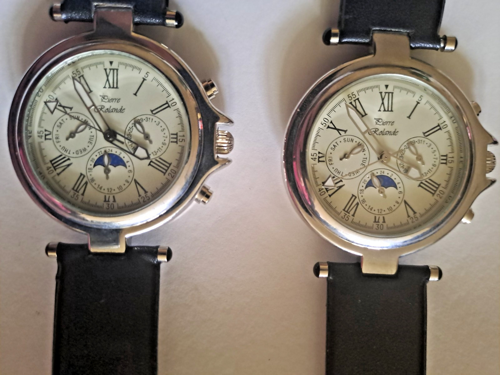 Pierre Rolande Mens Watch Set x2 Moon Phase Day Date Multi Dial Working Unworn