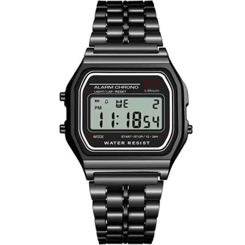 CLASSIC DIGITAL RETRO WATCH F-91W STYLE SPORT ALARM GOLD SILVER BLACK GIFT