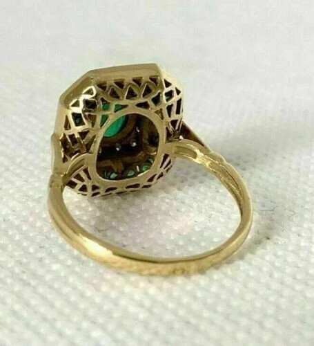 3.00 Ct Oval Cut Natural Emerald & Diamond Wedding Ring 14K Yellow Gold