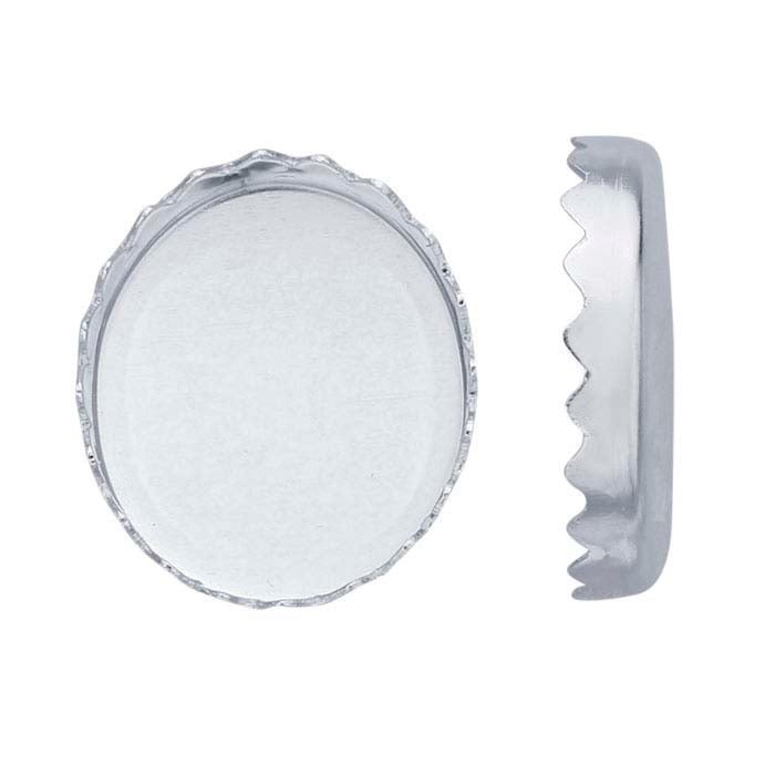 One 6x4mm Oval Serrated Sterling Silver Bezel Cup Setting 32gauge 4x6mm