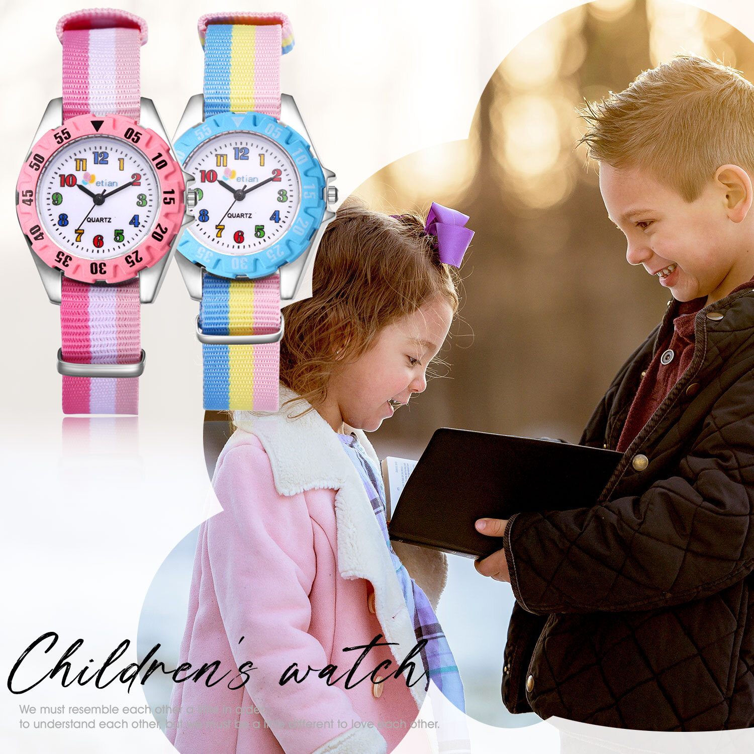 Kids Boys Girls Striped Nylon Strap Watch Quartz Wrist Watches Birthday Gift