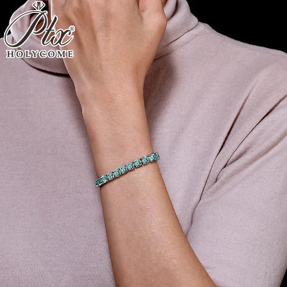 3mm-6.5mm Moissanite Tennis Bracelet S925 Silver Green Moissanite Bracelet Chain