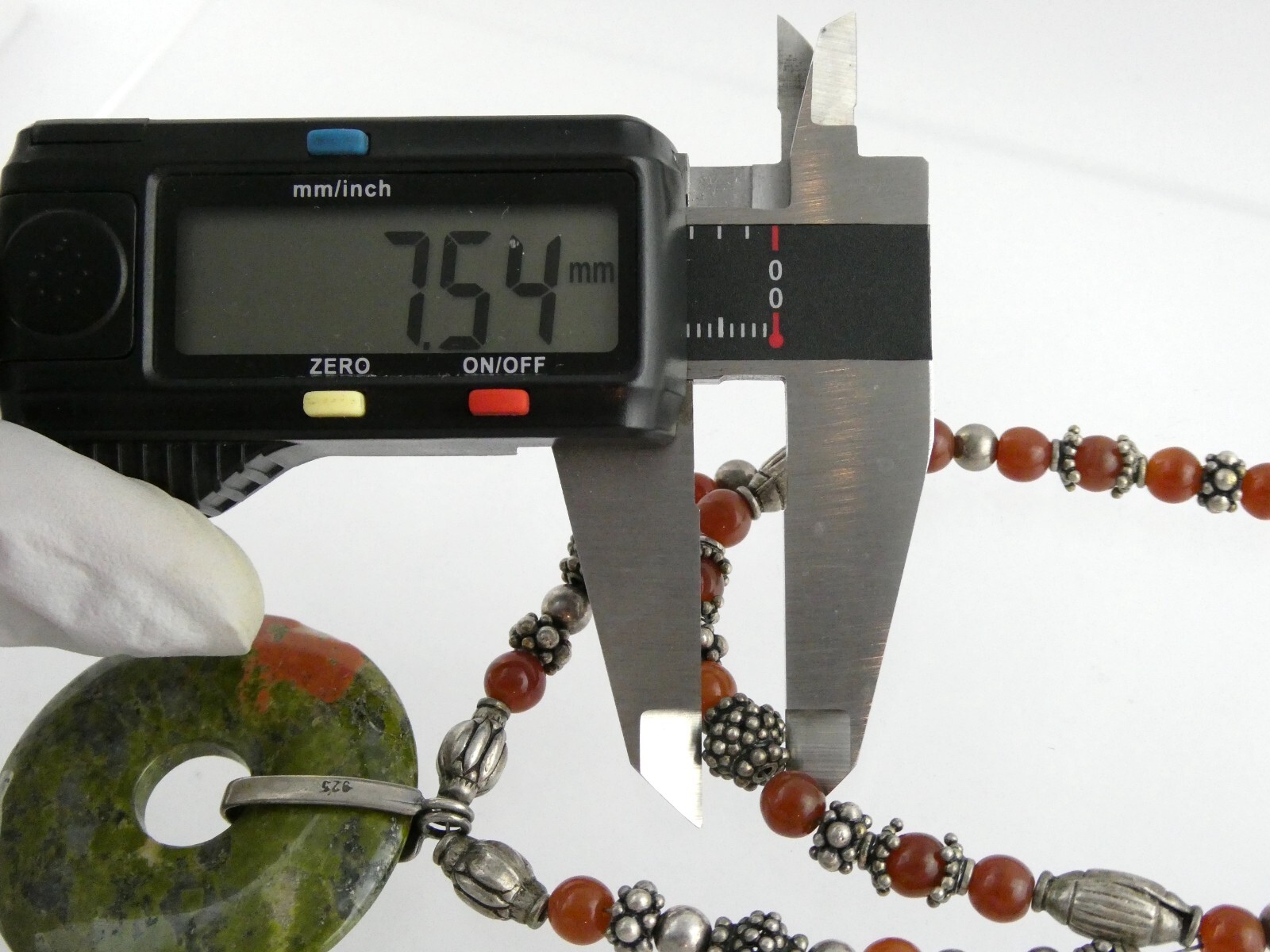 Sterling Silver Unakite Carnelian Double Strand Pendant Necklace 925 44.5g 15 In