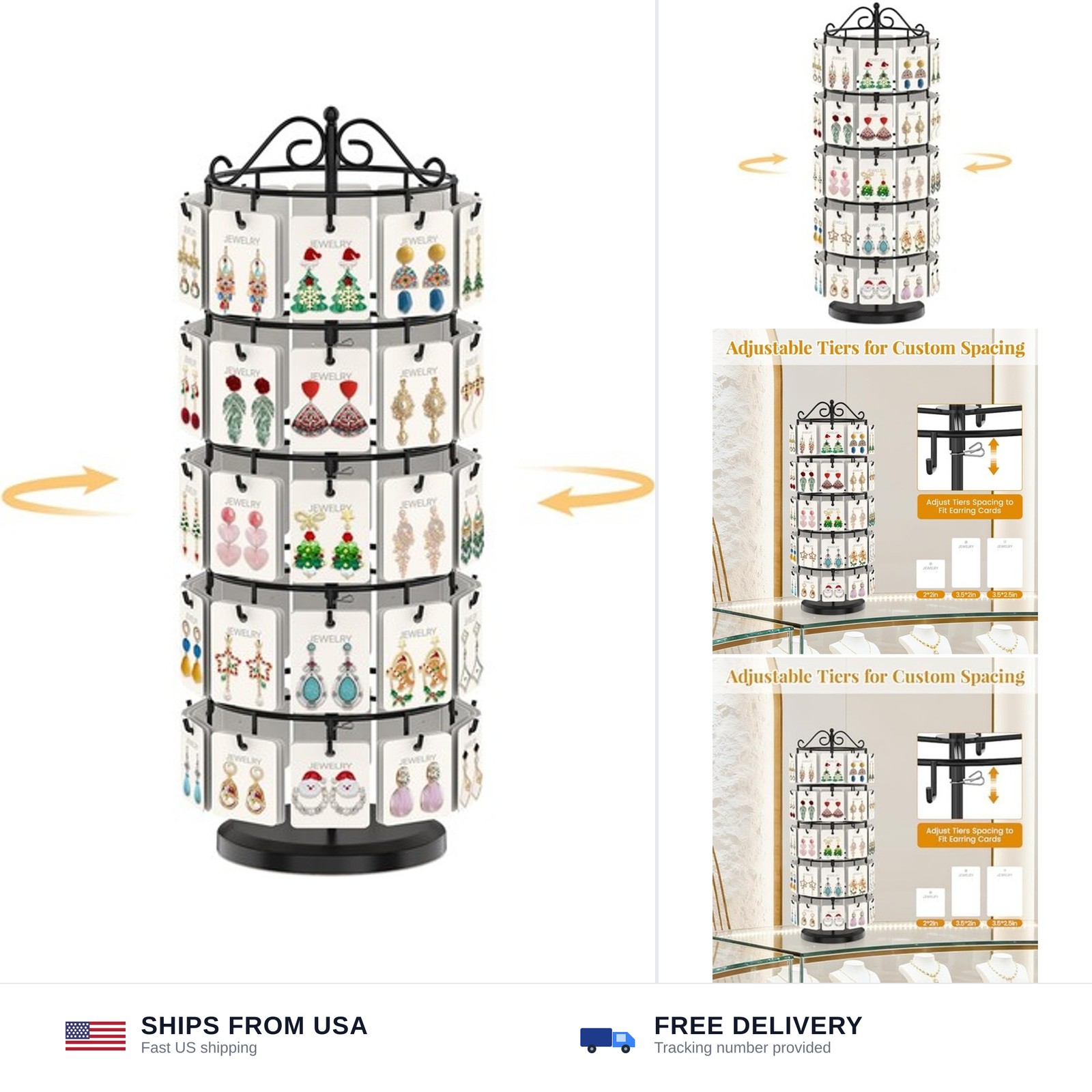 EsLuker.ly Earring Holder Organizer Rotating Display Tree Stand, Adjustable H…