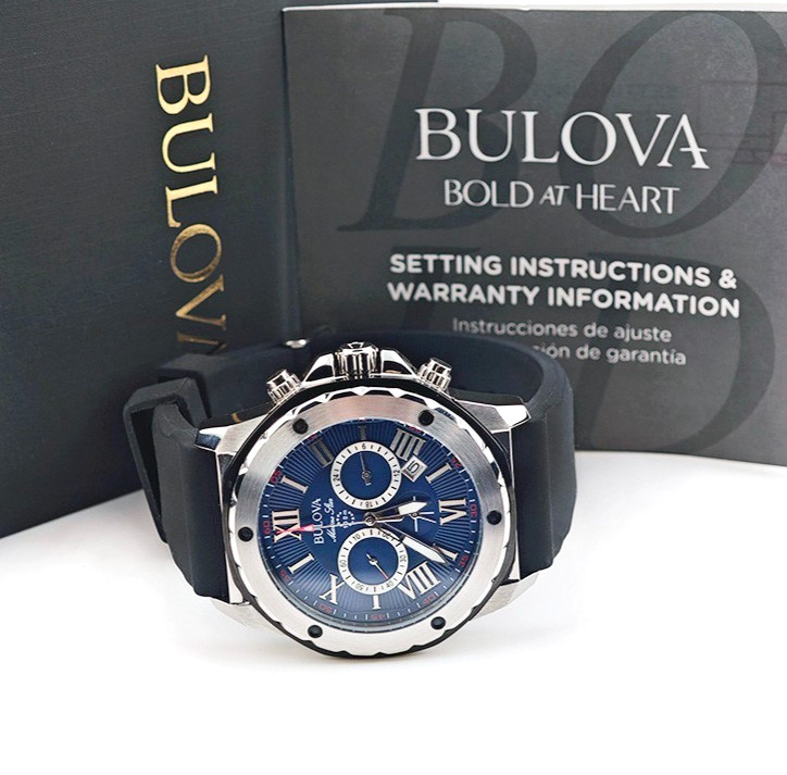 Bulova Marine Star 98B258 Blue Dial Black Silicone Strap Men’s Quartz Watch