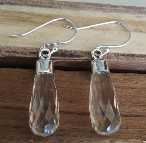 Solid 925 Sterling Silver Crystal Quartz Gems Earring Jewelry S 1 1/2″ VJ-364