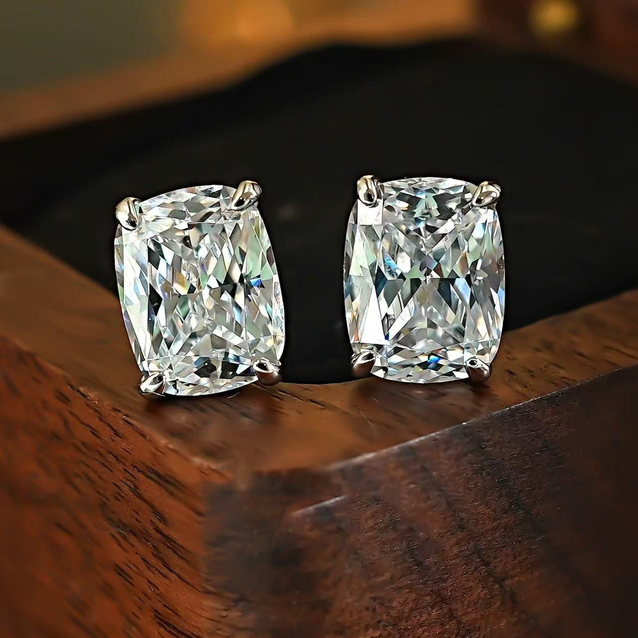 Fashion Women 18K Gold Plated Sparkling Square CZ Earring Stud Anti-tarnish