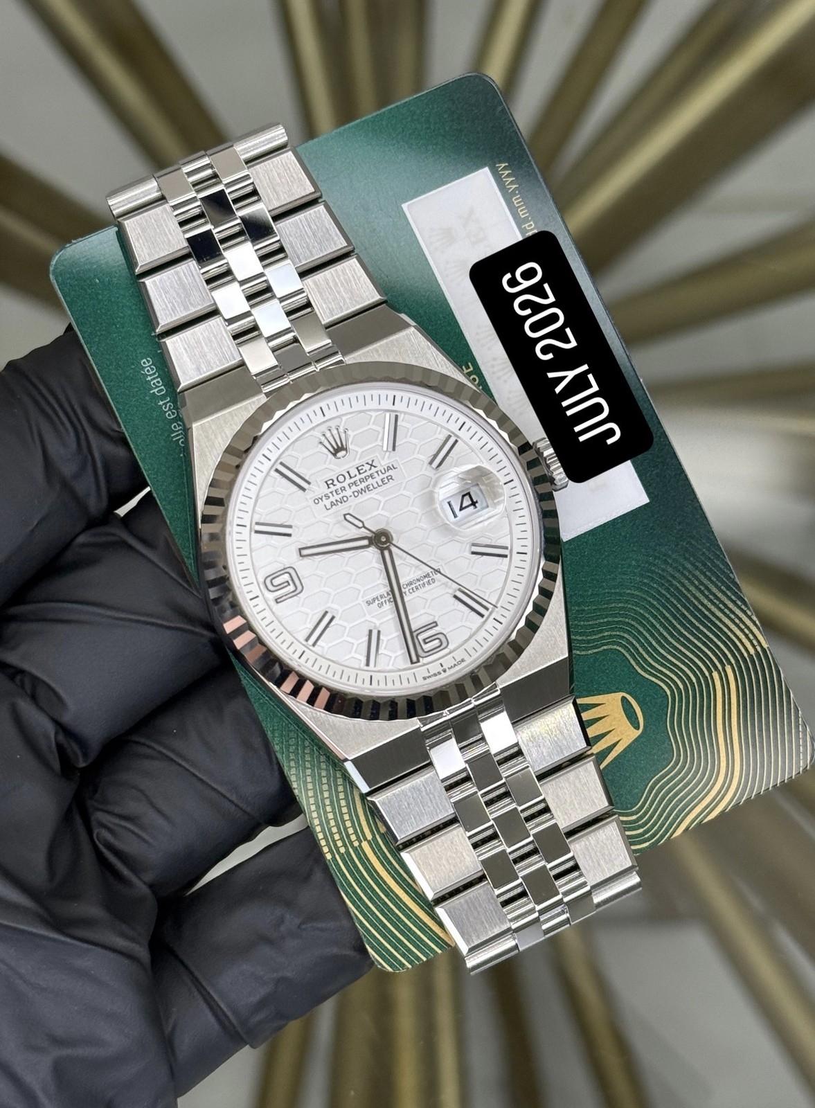 2026 Rolex Land-Dweller 40 White Honeycomb Dial on Flat Jubilee 127334 Card