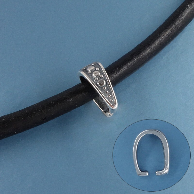 Oxidized Sterling Silver Dots Pendant Pinch Bail Slider Connector 11mm #33399