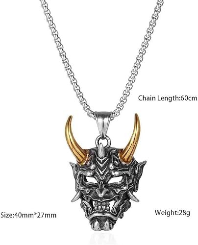 Men’s Fashion Jewelry Gothic Demon Devil Skull Gold Horns Pendant Necklace