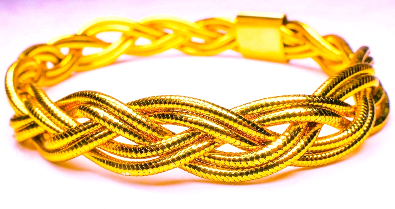 14K Italy Double Strand Braided Bracelet 8″ 6.75g Golden Clef International