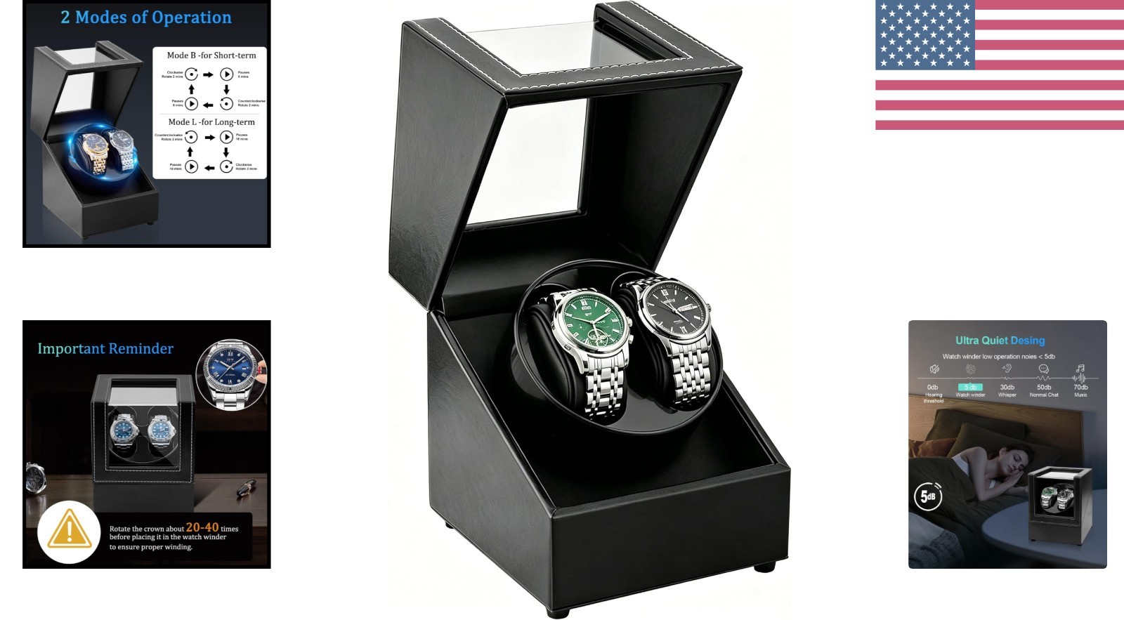 Elegant Double Watch Winder with Soft Lining & USB Power – For Automatic Watches