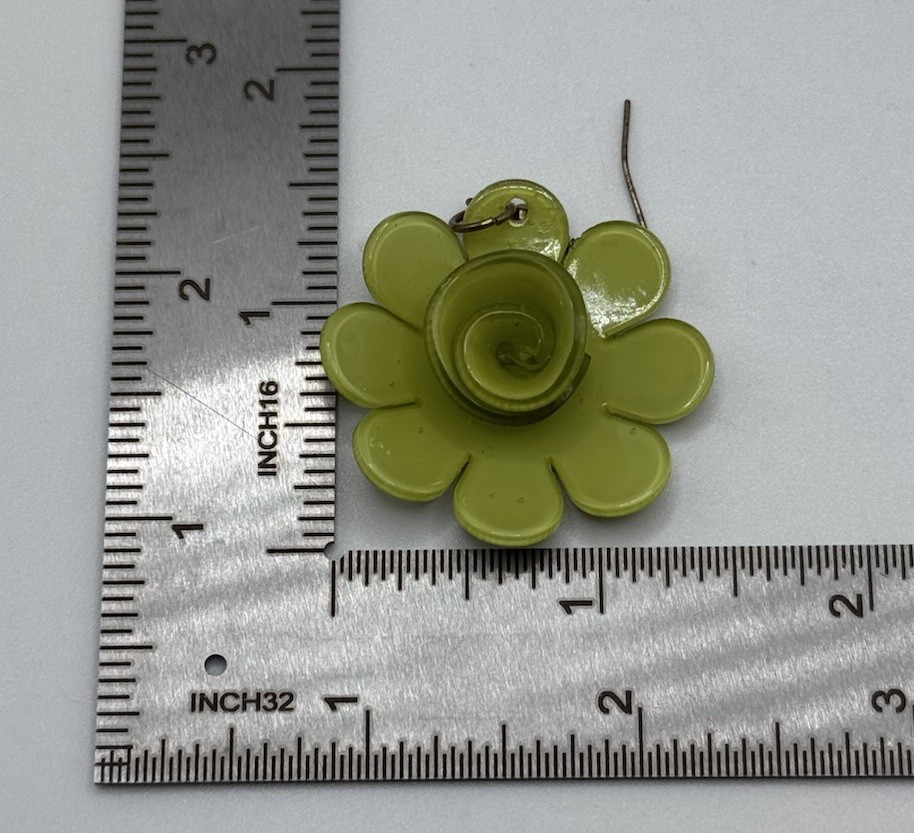 Lime Green Floral Statement Necklace Earrings Set Chunky Flower Artsy Funky Fun