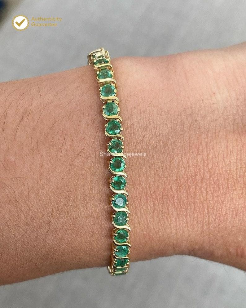 6.50Ct Round Natural Green Emerald Wedding Tennis Bracelet 14k Yellow Gold