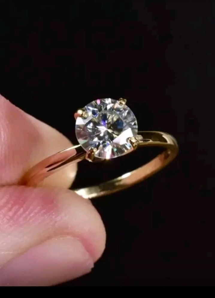 Gold-Plated Zinc Round White/Colorless CZ Ring Size 8