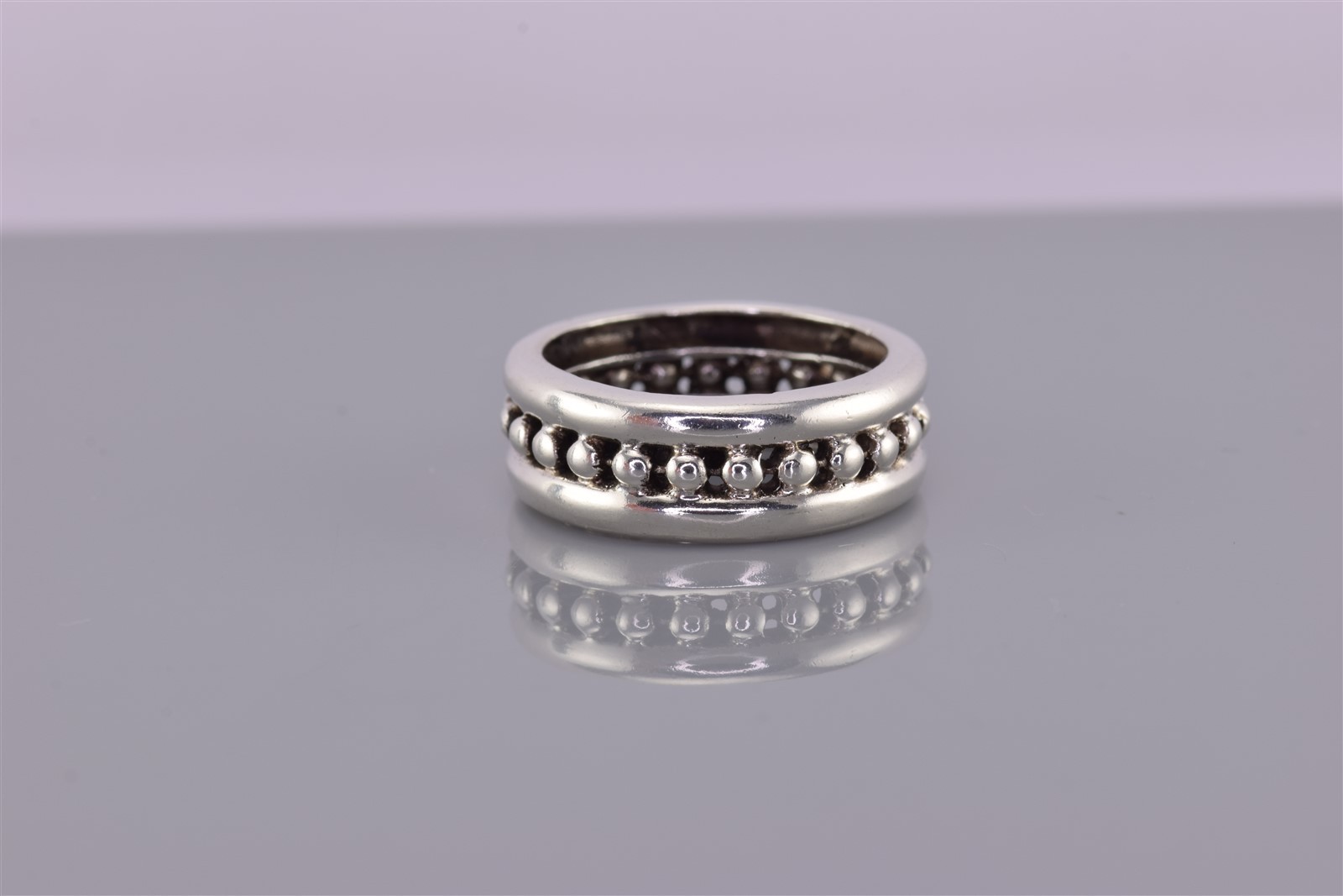 Sterling Silver 7mm Beaded Puffy Rimmed Eternity Band Ring 925 Sz: 5