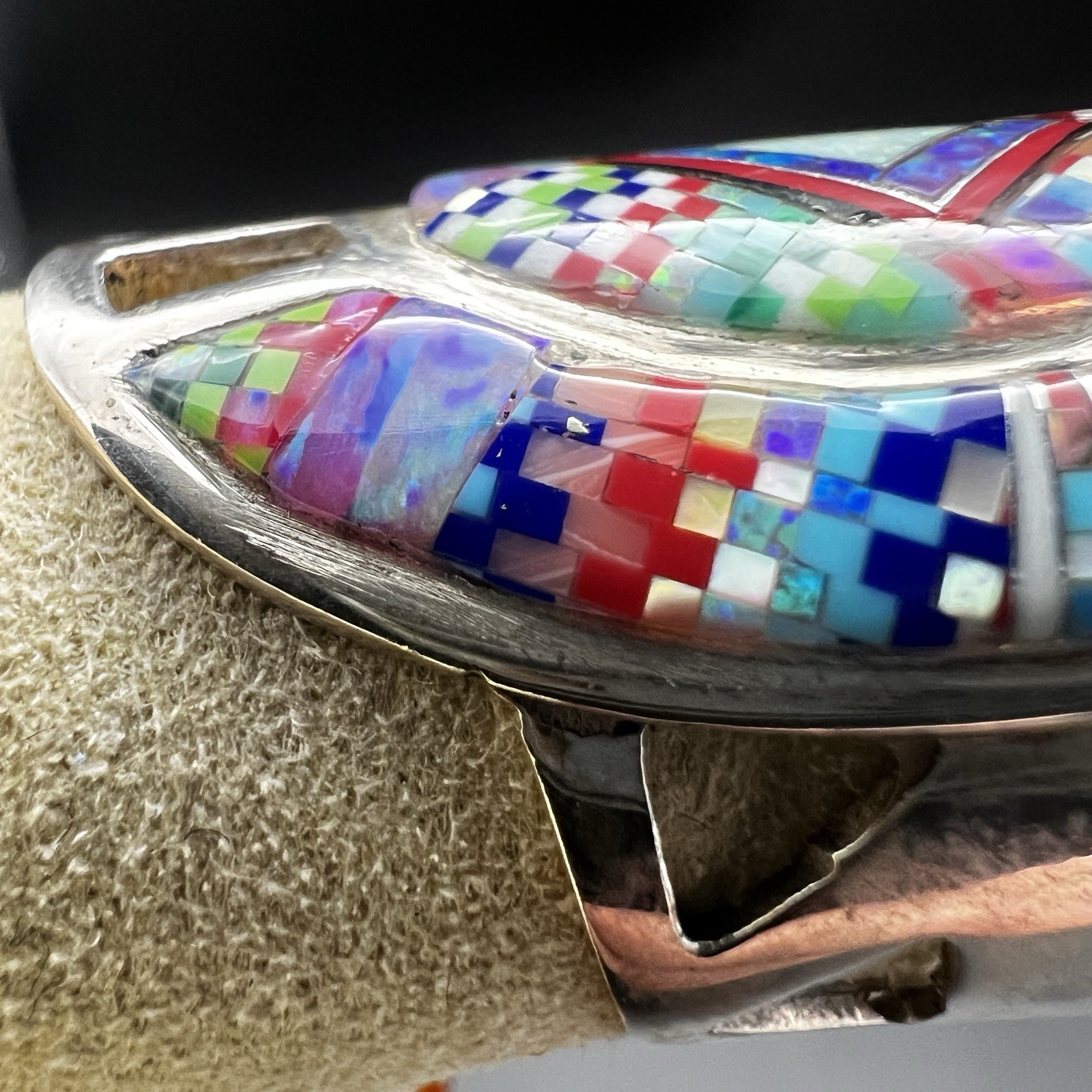 Sterling Silver Inlay Native American Ring Turquoise Opal & Other Size 7.5 10g