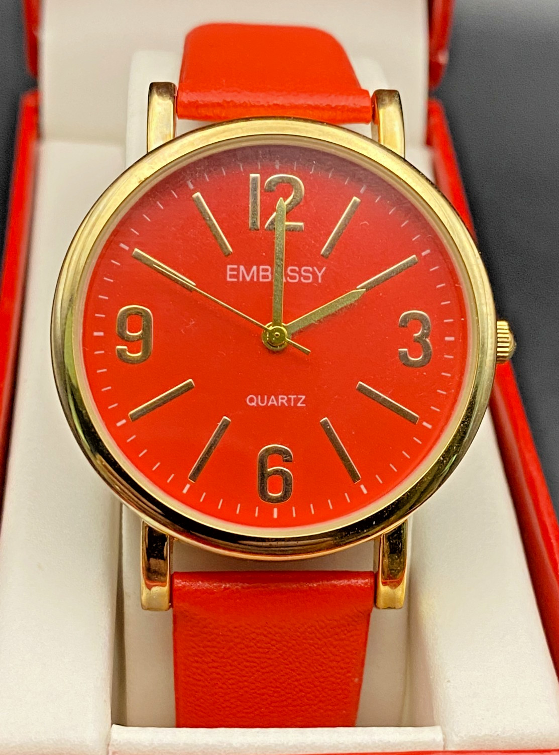 Ladies Fashion Watch Red Dial/Strap New in Box by M Z Berger & Co 35mm EM3829L