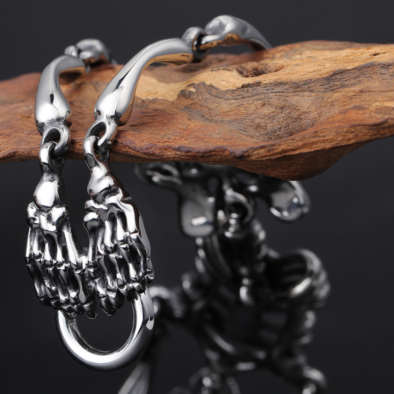 Pure Stainless steel skeleton Skull Bracelet Biker Chain Men Bangle Punk Jewelry