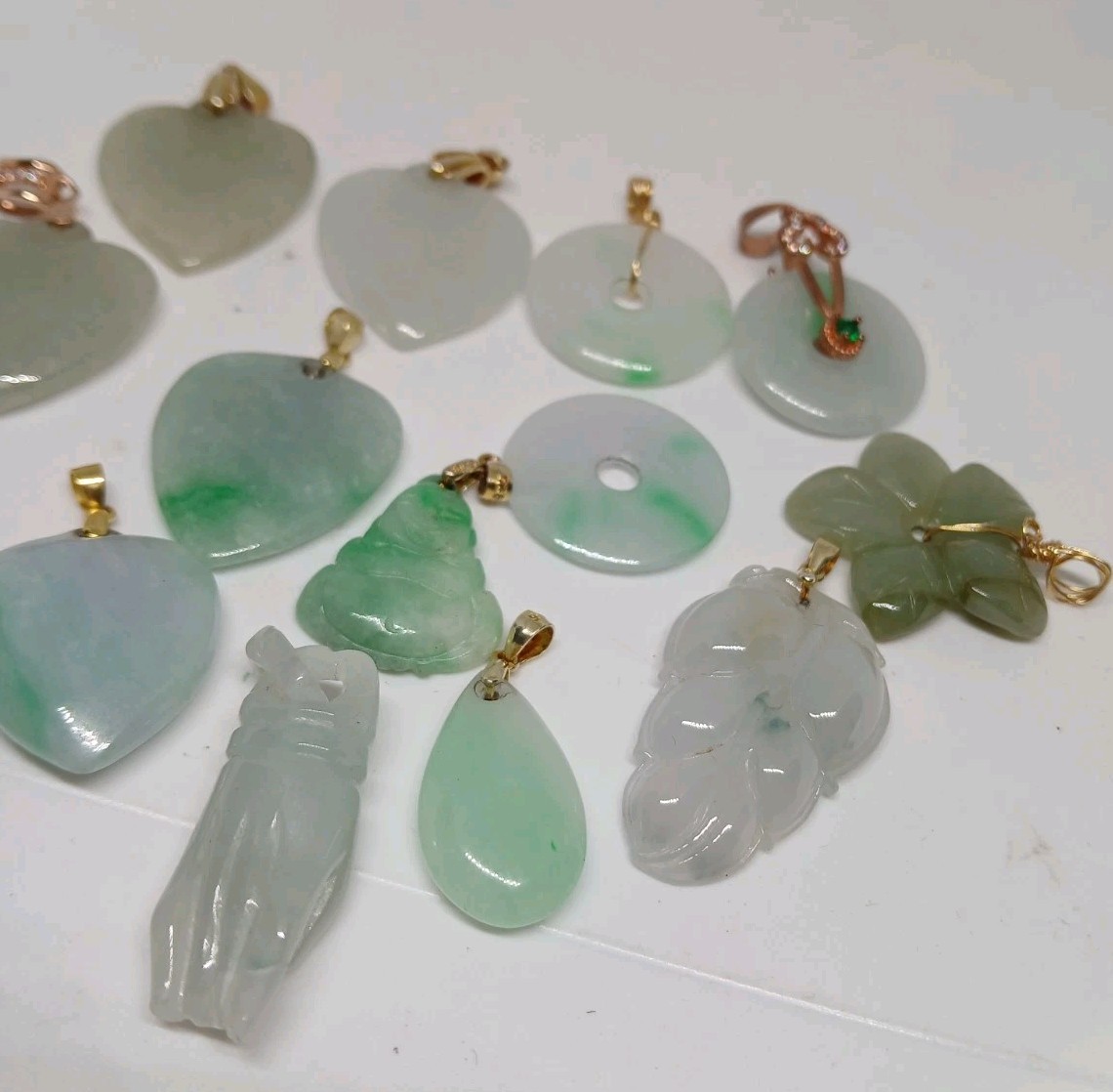 Vtg Lot Grade A Genuine Jade Jadeist Burma green Icy Emerald Pdnts 13pcs