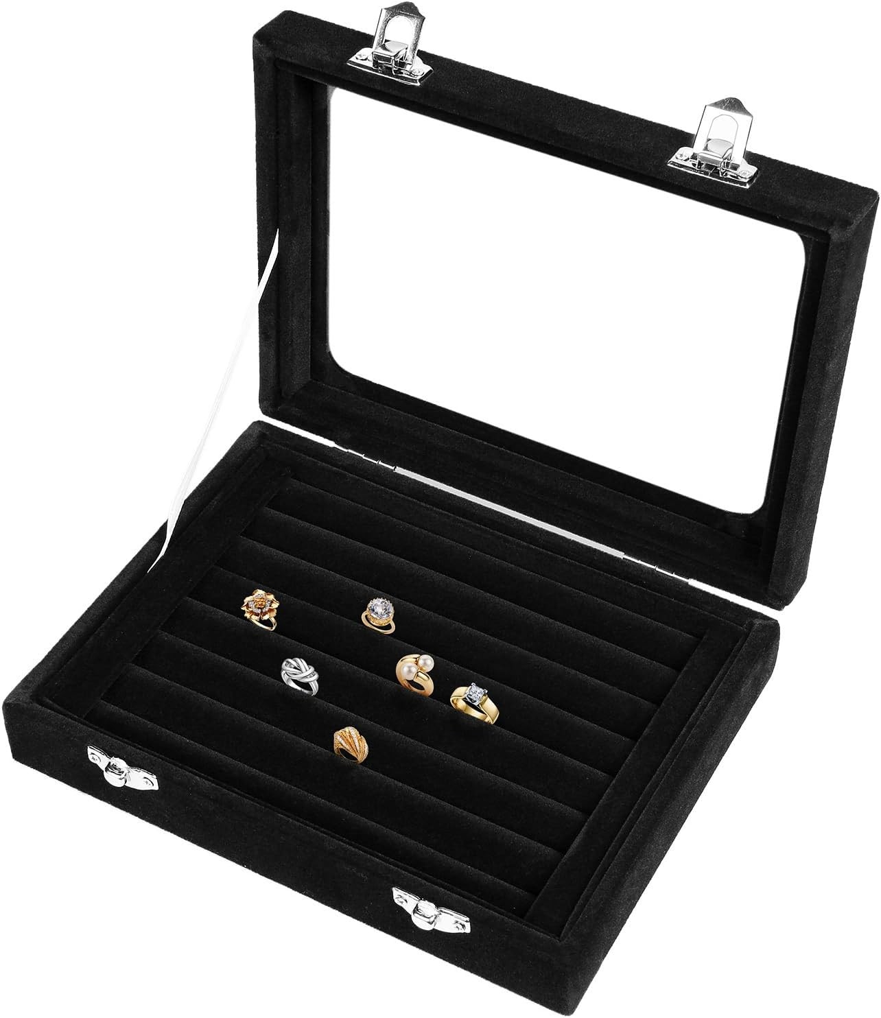 60 Slots Jewelry Ring Display Organizer Tray Holder Earrings Storage Boxes Case