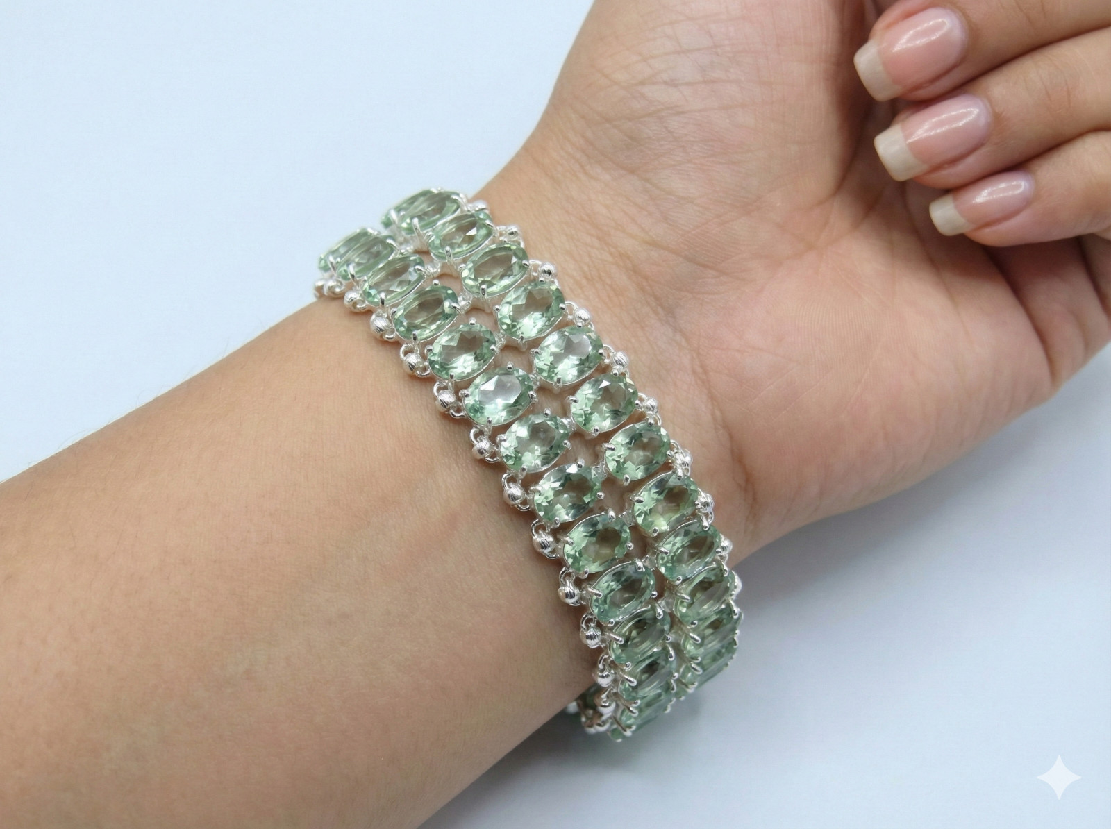 Green Amethyst Gemstone Handmade 925 Sterling Silver Jewelry Chain Bracelet ADJ