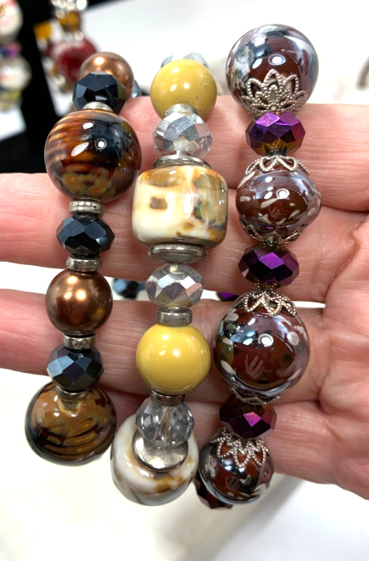 Lot of 10 Handmade Stone Stretch Bracelets Adult Gemstone Beaded Jewelry Set