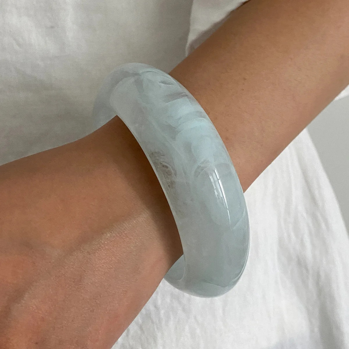 Acrylic Resin Cuff Bangle Women Silver Tone Geometric Round Layered Jewelry