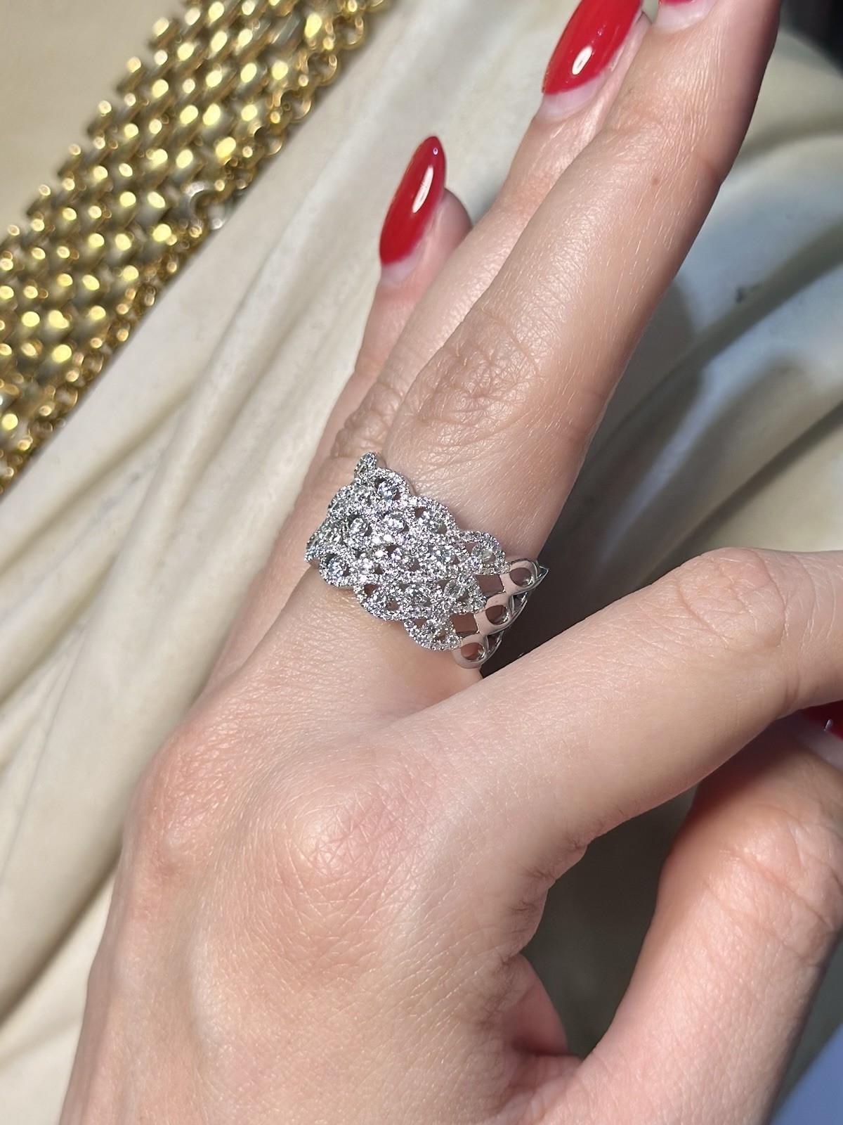 Wide Diamond Band Ring 18K White Gold Approx. 1.50 CTW