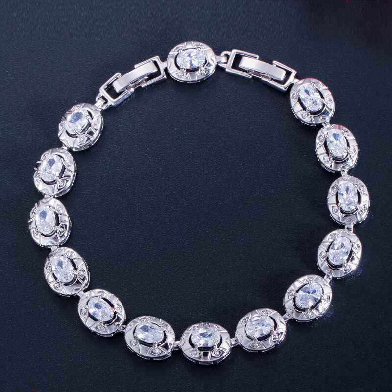 Trendy White Gold Cubic Zircon Allure Purple Round Women Dancing Party Bracelet