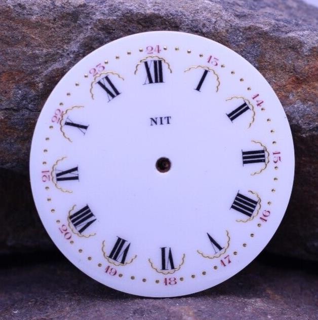 NOS SWISS “NIT” ENAMEL PORCELAIN WATCH ROMAN FANCY DIAL 24hr 41.7mm (ED)