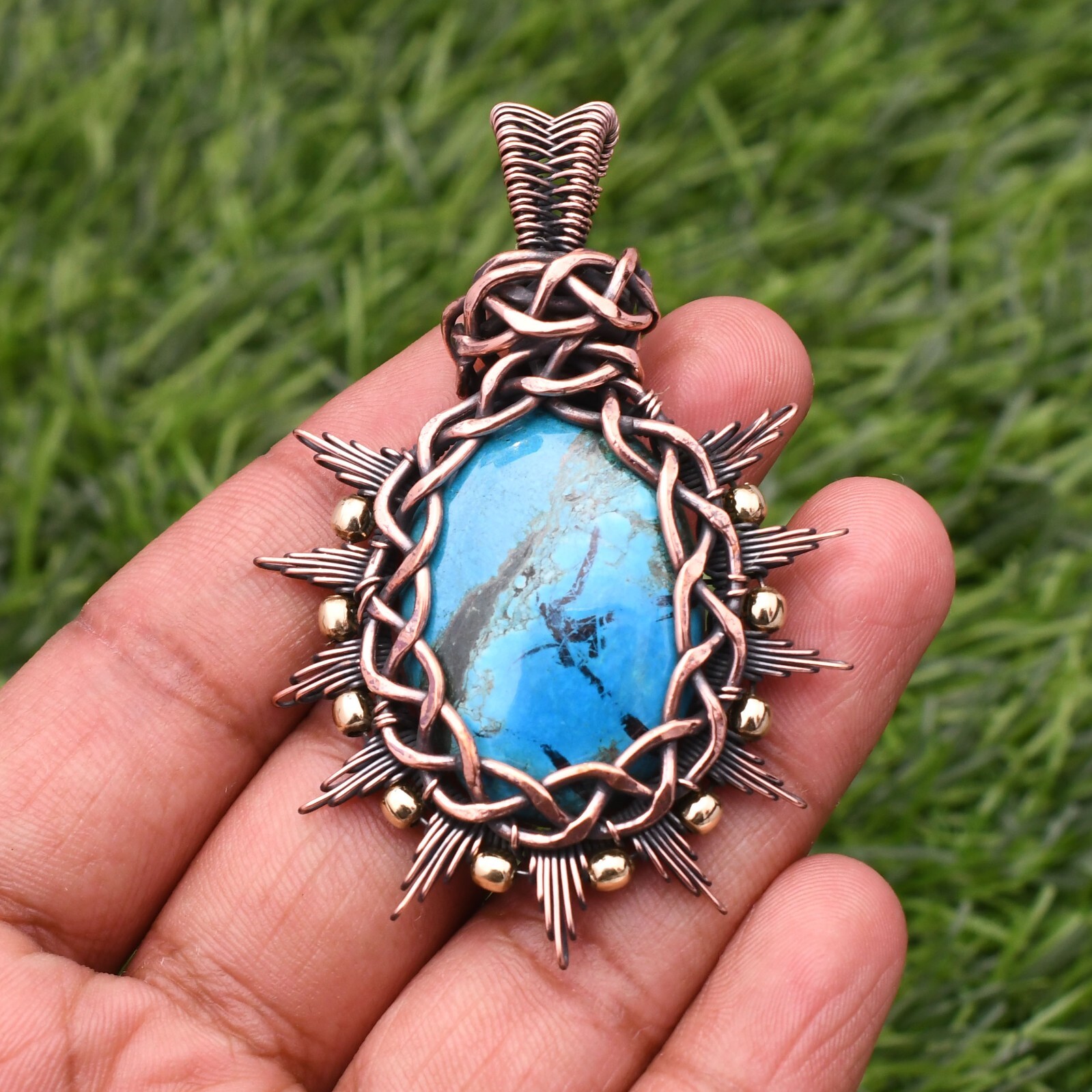 Turquoise Pendant Gemstone Copper Wire Wrap Handmade Jewelry Pendant 2.28″