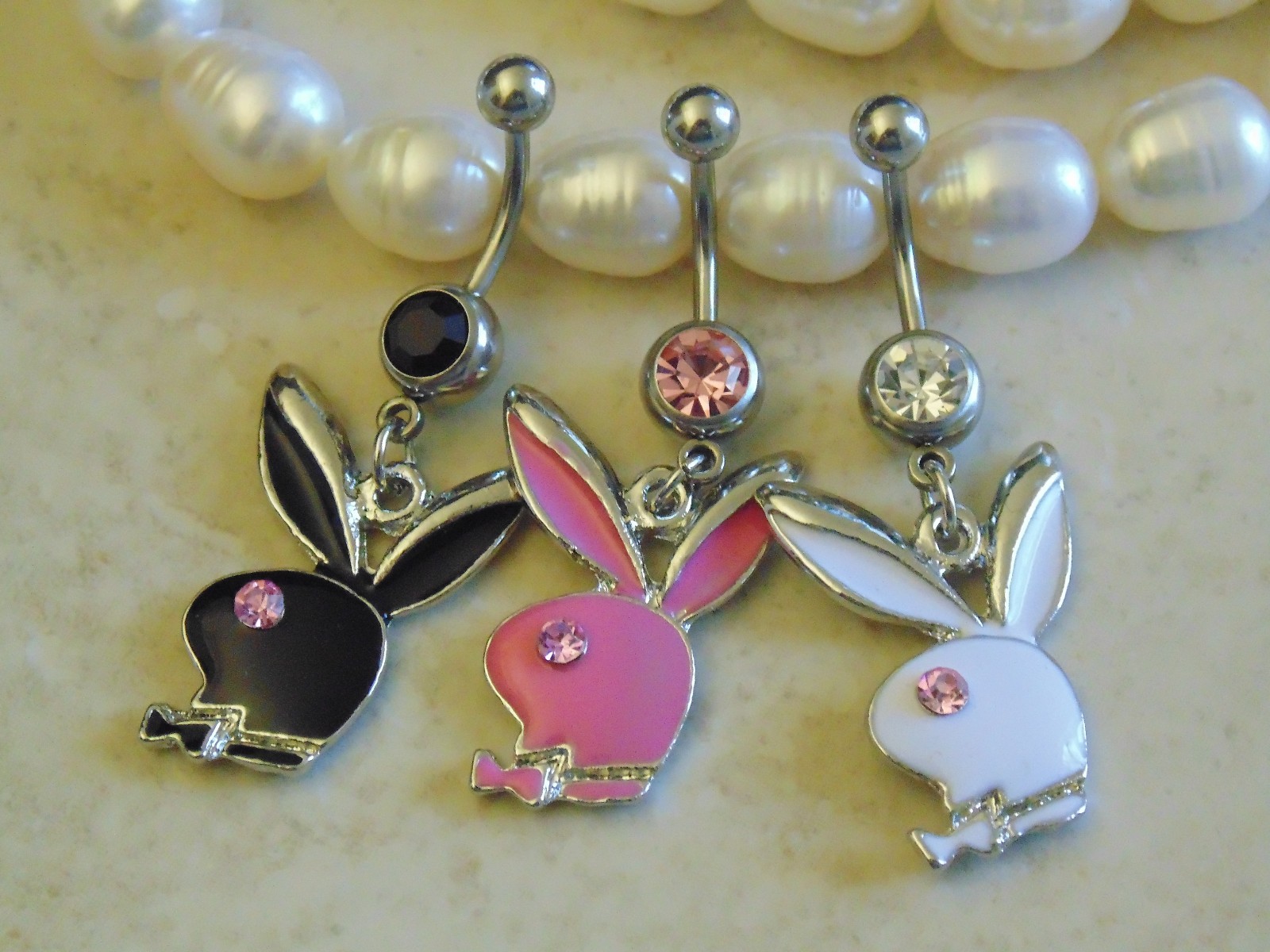 Gemmed Eye Playboy Bunny Dangle Belly/Navel Ring.