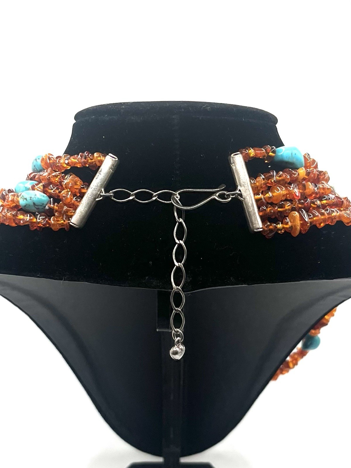 Jay King Amber and Turquoise Sterling Silver Necklace Five Strand