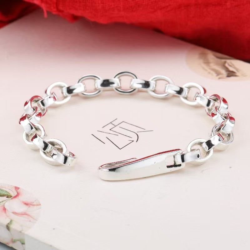 Pure S925 Sterling Silver Chain 8mm Square O Link Bracelet 34-36g 8.26inch