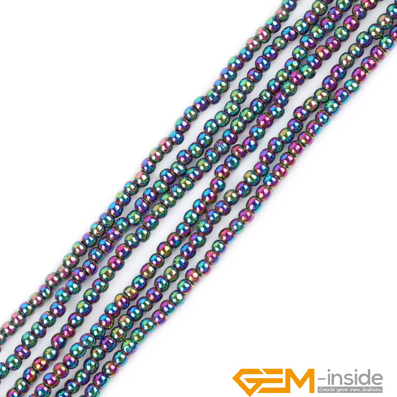 Rainbow Metallic Coated Reflections Hematite Round Spacer Beads 15″Bulk 2mm-12mm