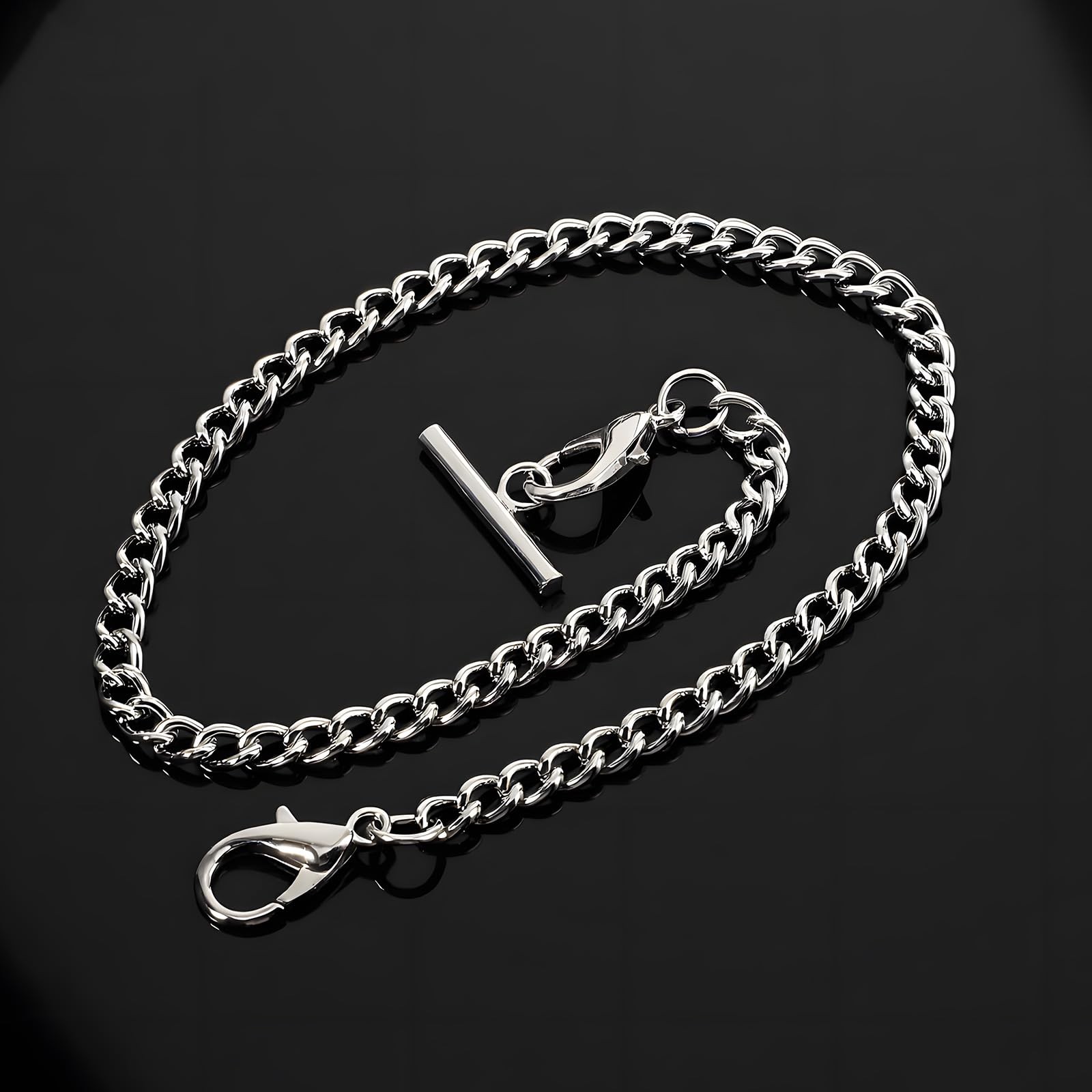 Aeaocvo Silver Pocket Watch Chain with T-Bar, 14 Inch silver