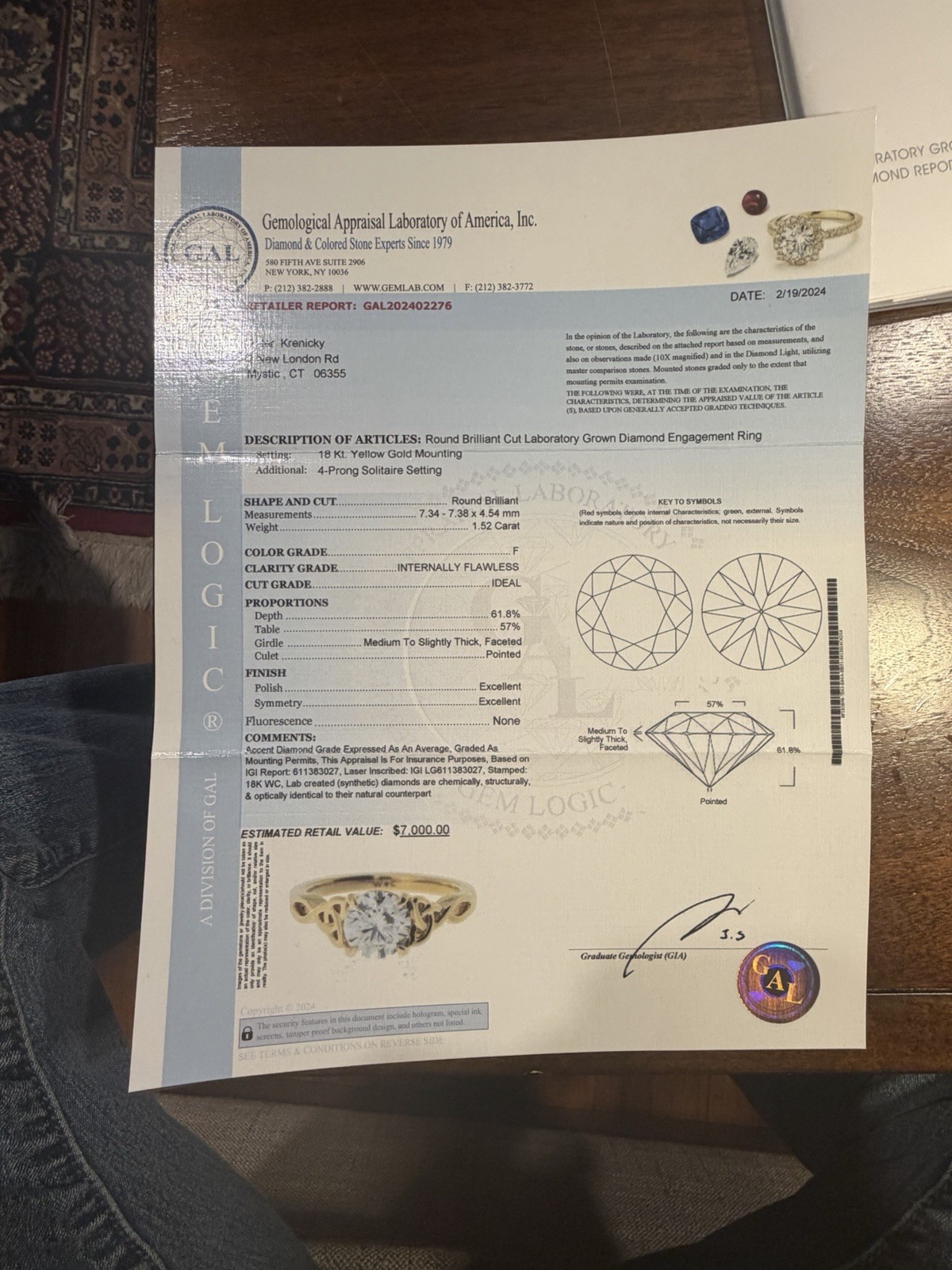 1.5 ct lab grown diamond ring Flawless Colorless Ideal Cut