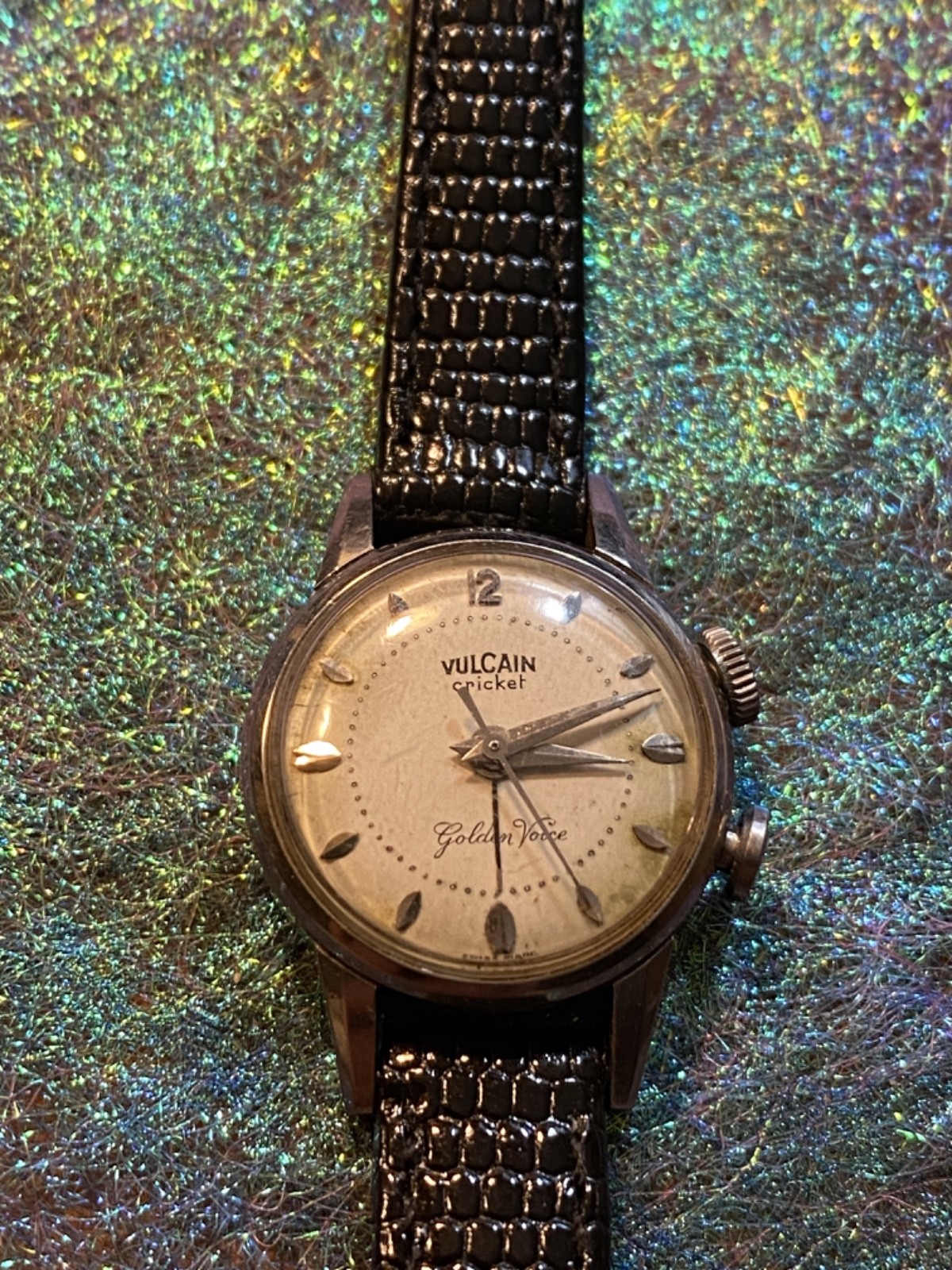 An early 1960’s RARE Steel VULCAIN-Cricket “Golden Voice” Alarm Watch-Running!