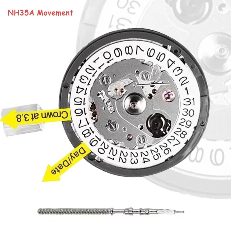 NH35 NH35A Automatic Mechanical Watch Movement at 3/3.8/6 White/Black Date Disc