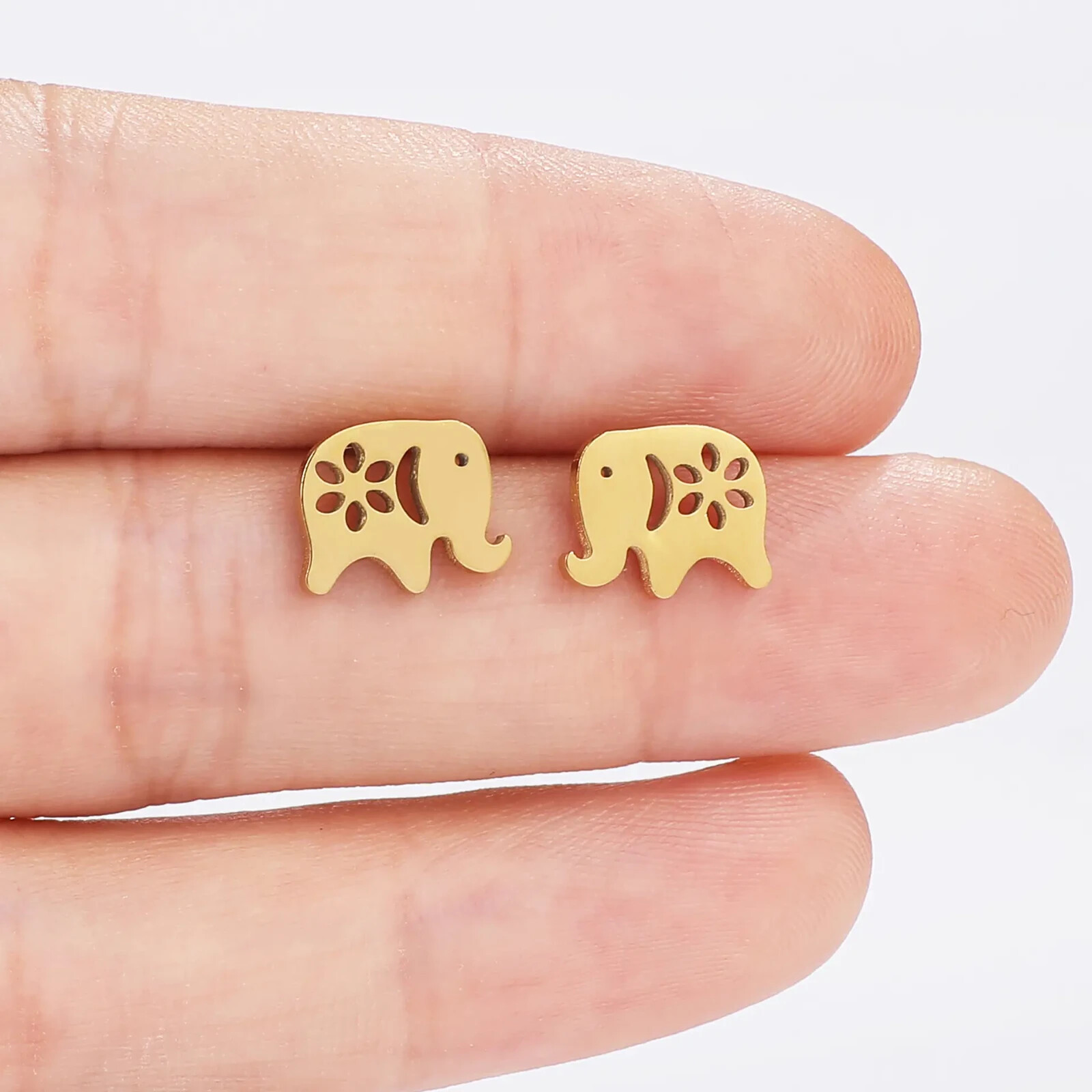 14K Gold Plated Elephant Stud Earrings – Dainty Stainless Steel for All Ages