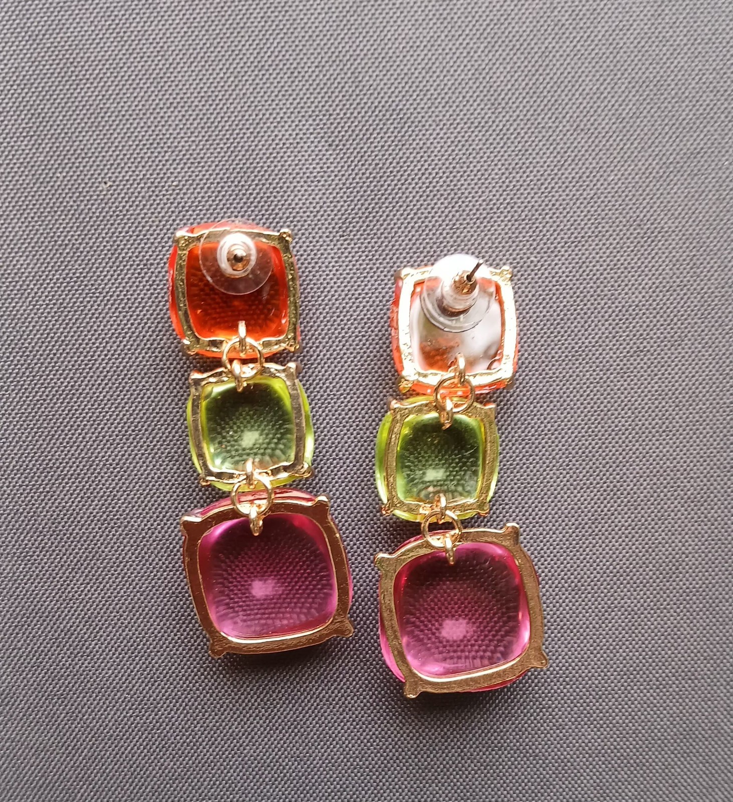 Multicolor Jelly Resin Statement Necklace & Earrings Set Gold Tone Chunky Set