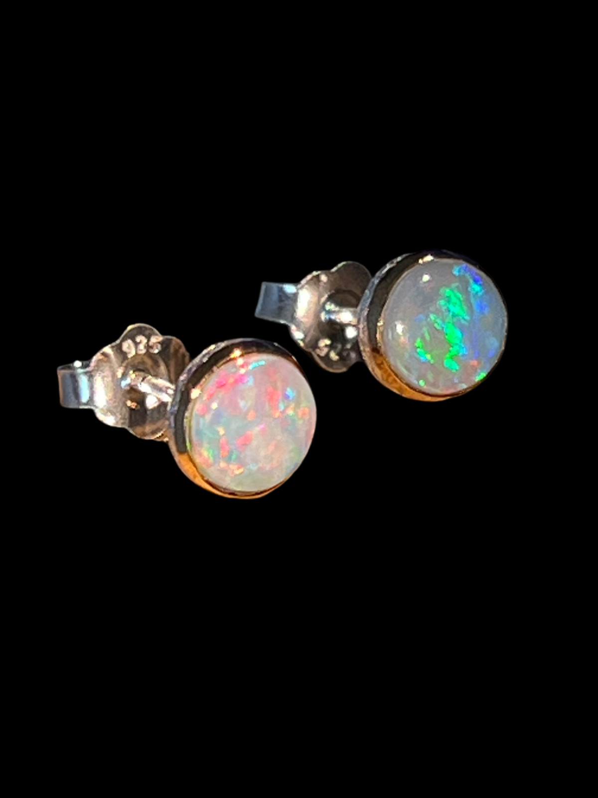 Black Opal Harlequin in 18Kt Gold Vermeil Setting Sterling Silver Stud Earrings