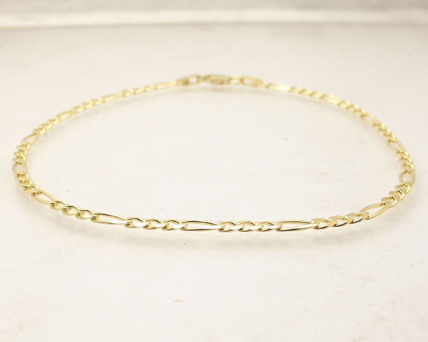 Italian Solid Royal Figaro Ankle Bracelet Anklet 14K Yellow Gold Plated Silver