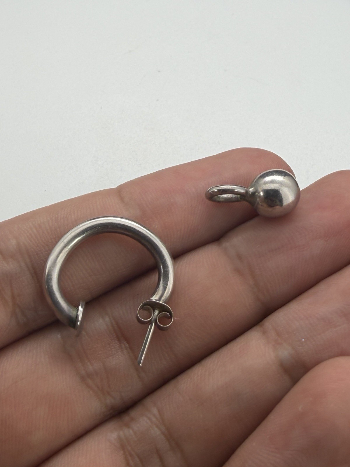 Vintage Two In One Sterling Silver Half Hoop Earrings With Removable Ball Bead