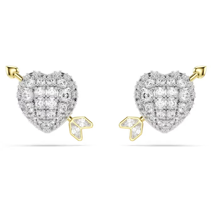 Idyllia Stud Earrings Heart With Arrow White Mixed Metal Finish New