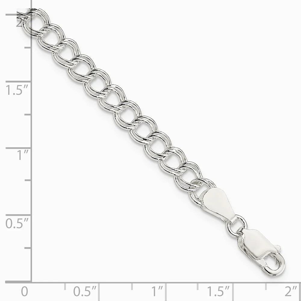 Sterling Silver 5.25mm Solid Double Link Charm Bracelet